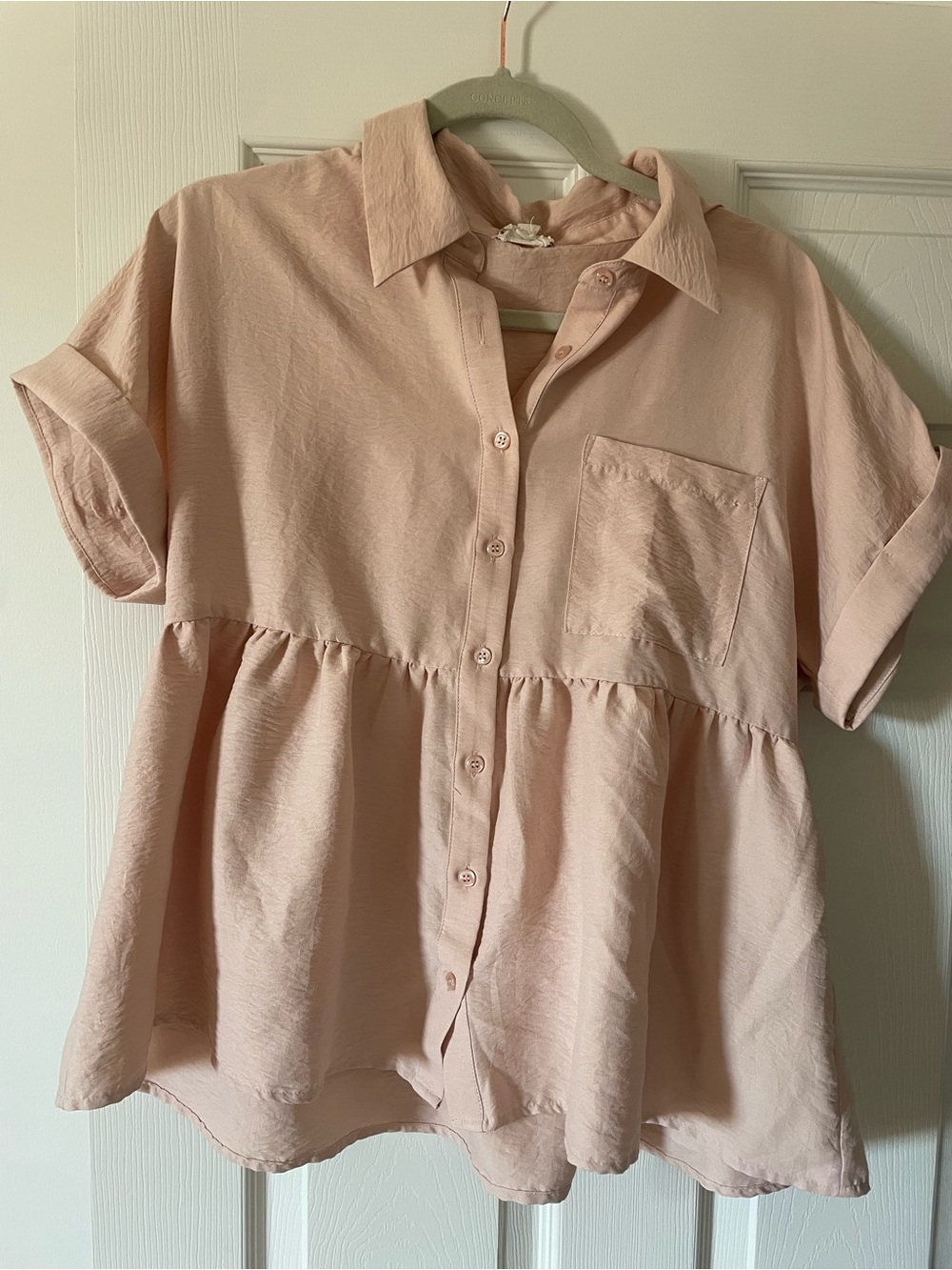 Girls' Blush Pink Button-Front Peplum Blouse